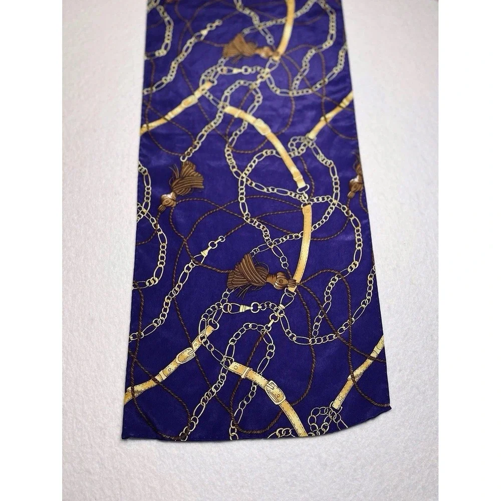 Silk Scarf Equestrian Bits Belts Chains‎ Tassels Purple Gold Lovely 52 X 10